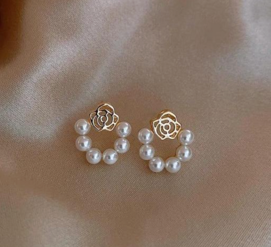 White Pearl Rose Earrings