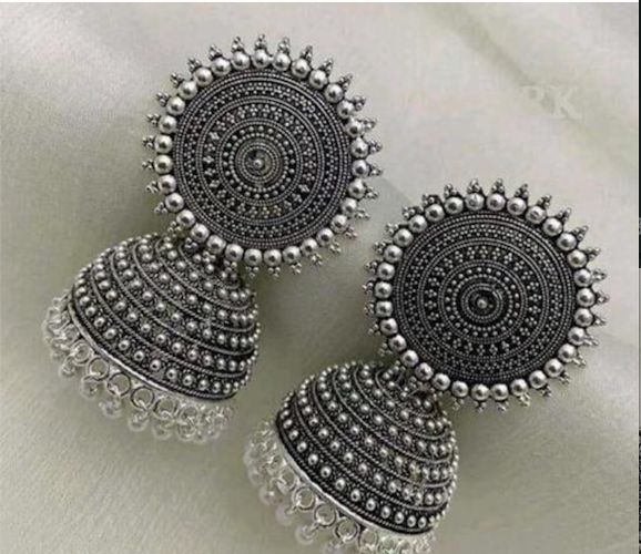 Silver and White Moti Earrings
