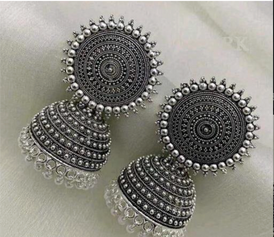 Silver and White Moti Earrings