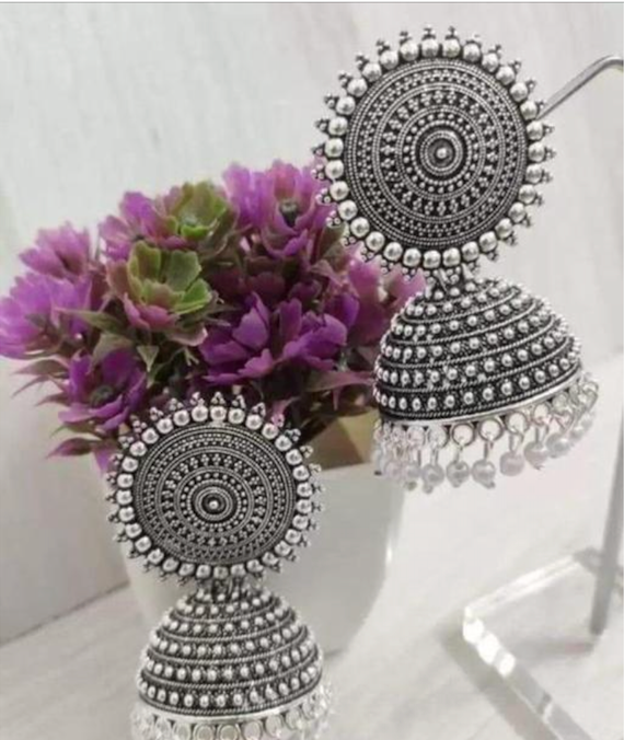 Silver and White Moti Earrings