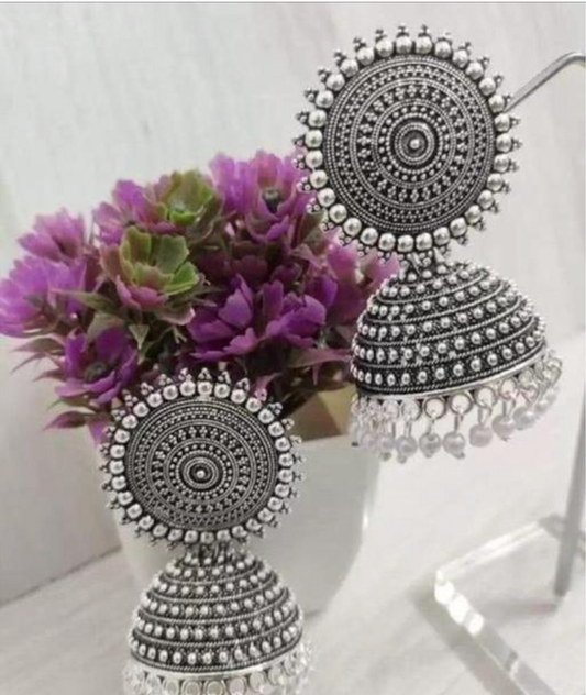 Silver and White Moti Earrings