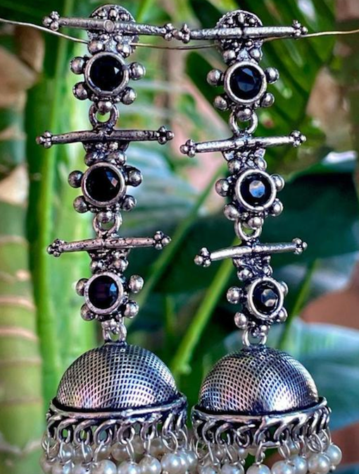 Oxidized German Silver Long Earring