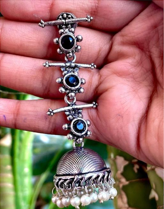 Oxidized German Silver Long Earring