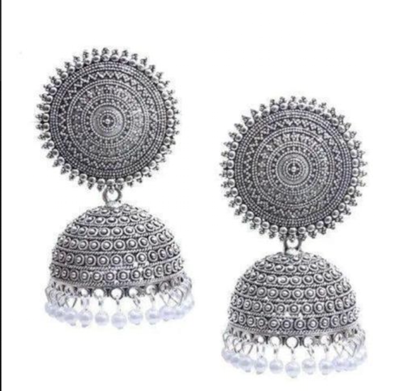 Silver and White Moti Earrings