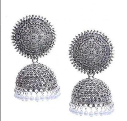 Silver and White Moti Earrings