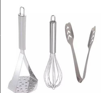 Steel Masher, Whisk and tong